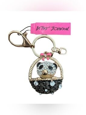 Betsey Johnson Panda Bear in basket Charm Rhinestones Bag Handbag Keychain NWT